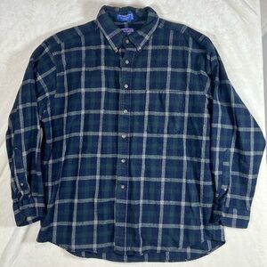 Pendleton Sir Pendleton XL 100% Worsted Wool USA Blue Plaid Button Front Shirt
